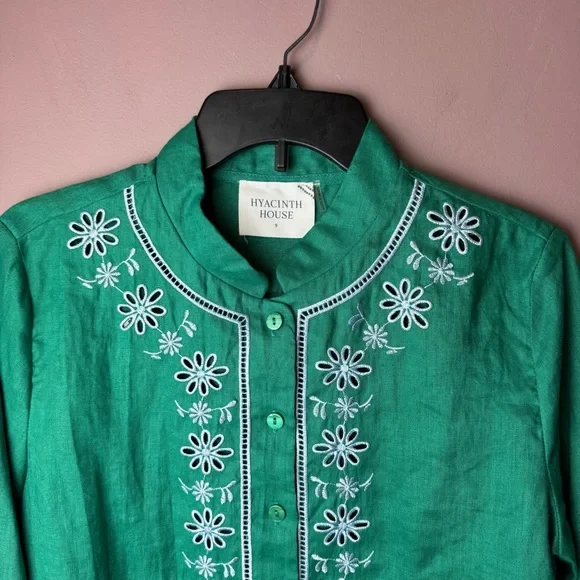 NWT Tuckernuck Hyacinth House Embroidered Linen Montauk Lounge Shirt Green - Picture 3 of 12